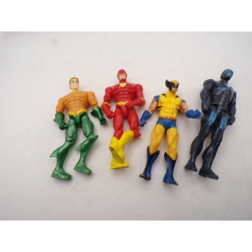 Superhero Action Figure Lot Aquaman The Flash Wolverine Blue Beetle DC Marvel 4p